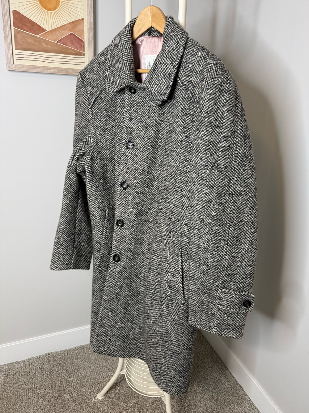 Vintage London Fog Herringbone Pea Coat in Gray